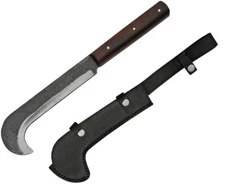 Rite Edge Machete Fixed 9" Carbon Steel Full Bill Hook Blade Brown Wood Handle