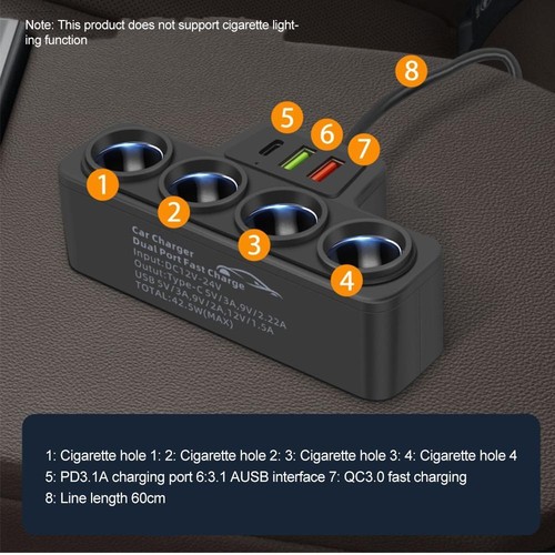 4-in-1 4Way Car Cigarette Lighter Socket Splitter 12V Fast Charger Power Adapter - 第 20/24 張圖片