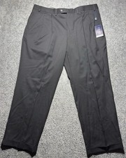 Chaps Dress Pants 100% Wool Mens Black Straight Legs Pleated Front Cuff Ankle