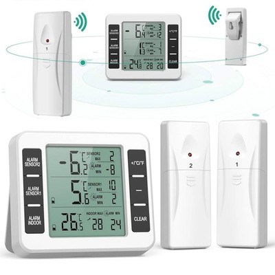 Wireless Digital Alarm Thermometer with 2 Sensors for Fridge & Freezer DHL