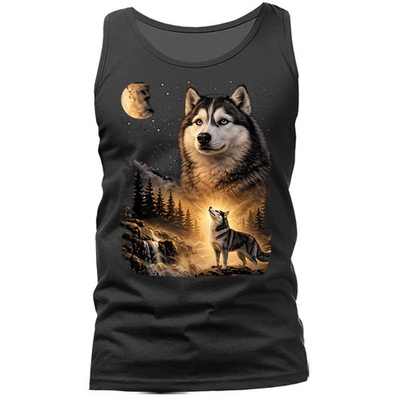 #ad #ad Husky Howling at Moon Night Forest Dog Waterfall Tank Top $15.99