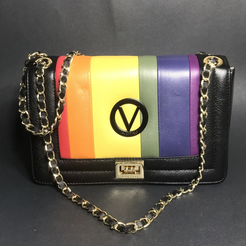 VALENTINO Rainbow Mini Lock Bag Mulitcolor Leather Rainbow Stripe Rare Hand Bag - Image 2 of 4