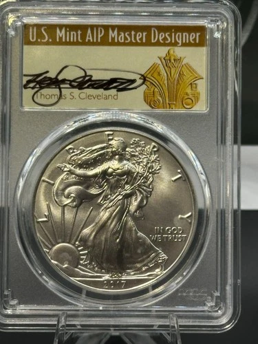 2017 Silver Eagle PCGS MS70 First Day of Issue Cleveland Signed 1 of 1000 Label