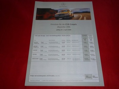 MERCEDES C208 CLK Coupes CLK 200 Kompressor - CLK 55 AMG Preisliste von 2000