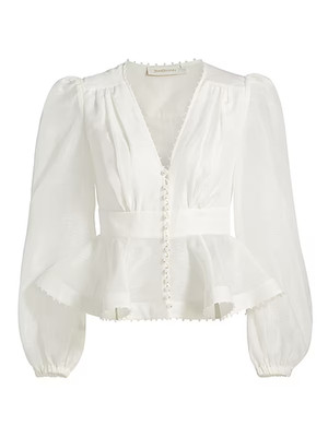 AUTH Zimmermann Dawning Beaded Linen & Silk Peplum Top Size 2 AU/8 US