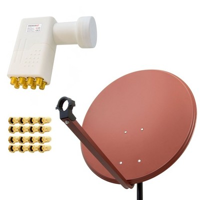 PremiumX SAT Anlage 80cm Satelliten Schüssel Aluminium Rot Antenne Octo LNB 4K