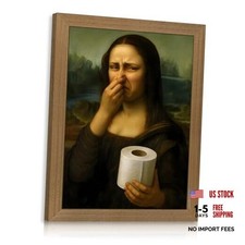 Snlihc Wood Framed Funny Bathroom Mona Lisa Wall Art, 10"L x 8"W MonaLisa Wood