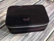 Anya Hindmarch Travel First Class Amenity Box Case Brown Velvet Like Material