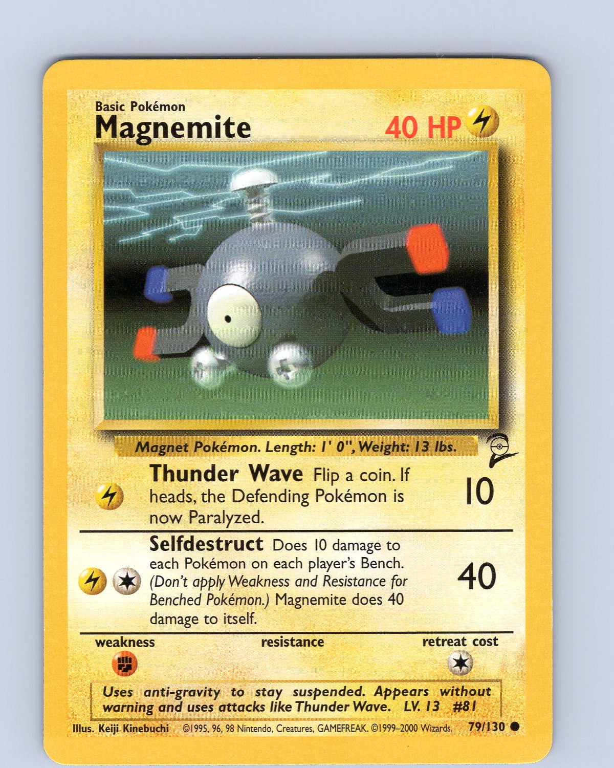 Pokemon TCG Magnemite 79/130 Base Set 2 Unlimited Common Card WOTC LP-NM