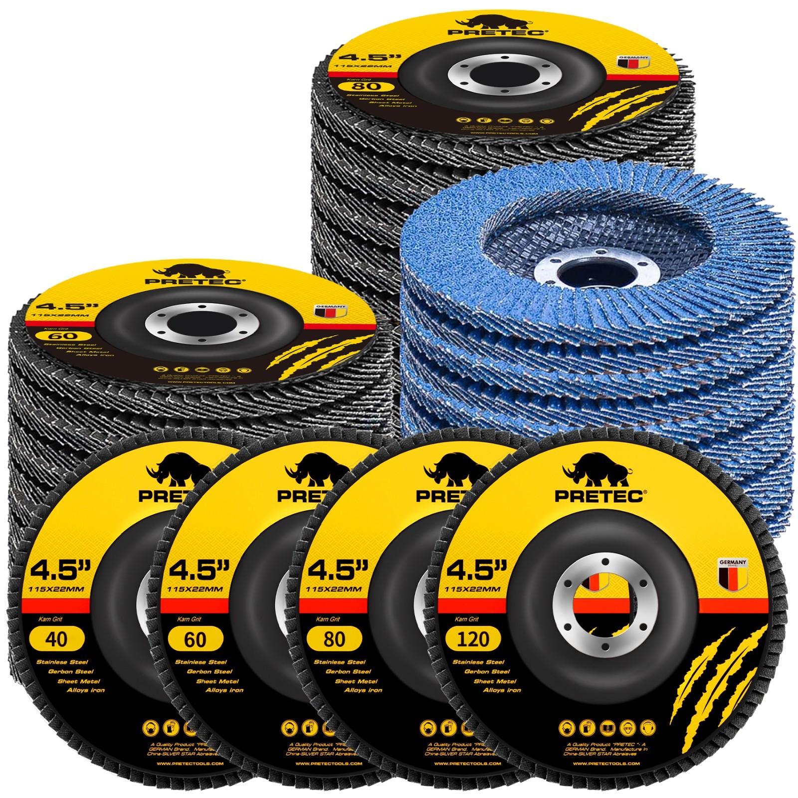 4-1/2" Zirconia Flap Discs 40/60/80/120 Grit Grinding Wheels for Angle Grinder