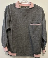 Vintage Gitano Pink Collar Pullover Sweatshirt Gray Contrast Trim Size M