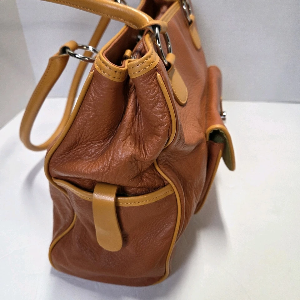 FRANKLIN COVEY Large 2 Toned Orange Full Grain Leather Organizer Satchel Purse  - Image 4 of 4