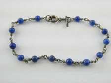 FAS Sterling Silver Lapis Lazuli Bead Chain Bracelet 6.75 Inches 3.2g