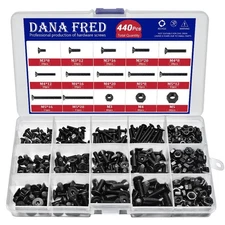 440 Pieces Flat Hex Socket Head Cap Screws Kit Metric Thread Hexagon Allen Head