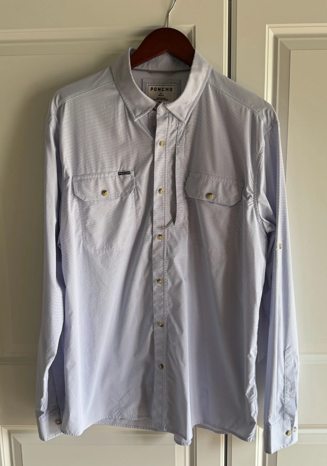 Poncho Blue/White Micro Check Long Sleeve Mens Button Shirt Size XL Slim Fit
Opens in a new window o