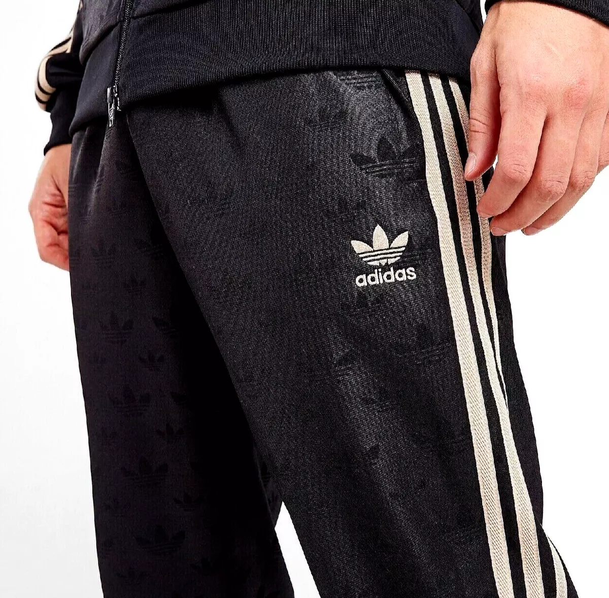 M ED adidas Originals MEN'S EMBOSSED TREFOIL SST TRACK PANTS BLACK LAST 1