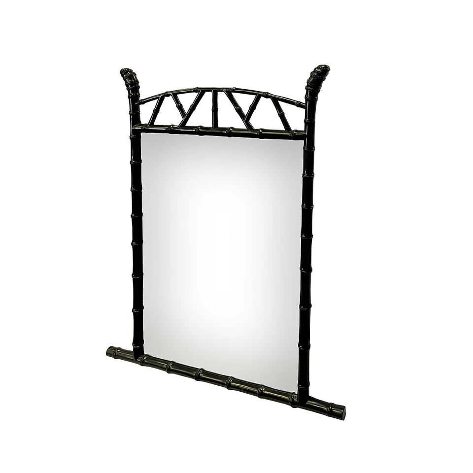 Espejo de montaje en pared de madera con aspecto tallado de bambú negro asiático oriental ws3032 Foto 3 de 4