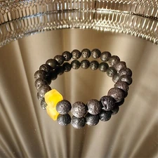16CM Handmade  8mm lava bead bracelet with amber color squere  #7