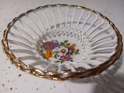 Vintage, JRJS CLUJ Porcelain Pireced Bowl, Made in Romania, very pretty Aprx 5''