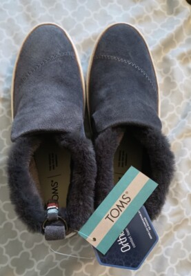 TOMS Water Resistant Forged Iron Grey Suede/Faux Fur Shoes NIB Wmm