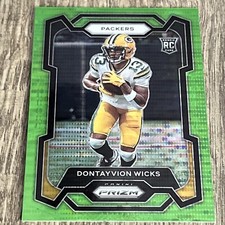 2023 Panini Prizm DONTAYVION WICKS Green Pulsar Rookie Card RC #333 Packers. rookie card picture