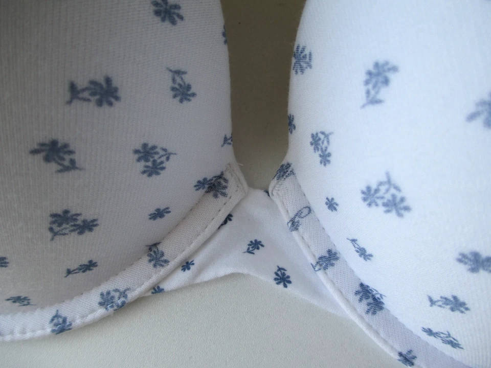 VICTORIA'S SECRET розовый хлопок супер бюстгальтер пуш-ап 36B 38C 38D цветочный джинсовой ткани синий - Изображение 3 из 4