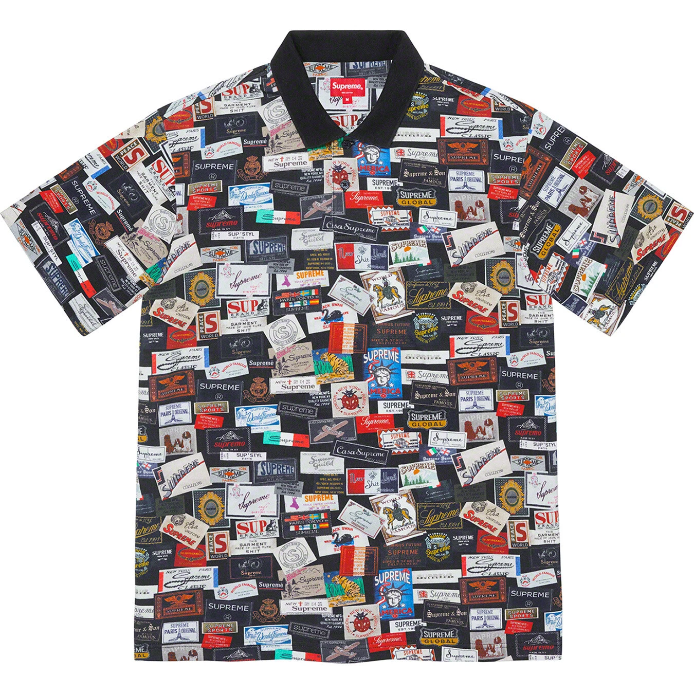Polo neuf Supreme Labels Worldwide noir printemps été 2021 SS21 taille XL