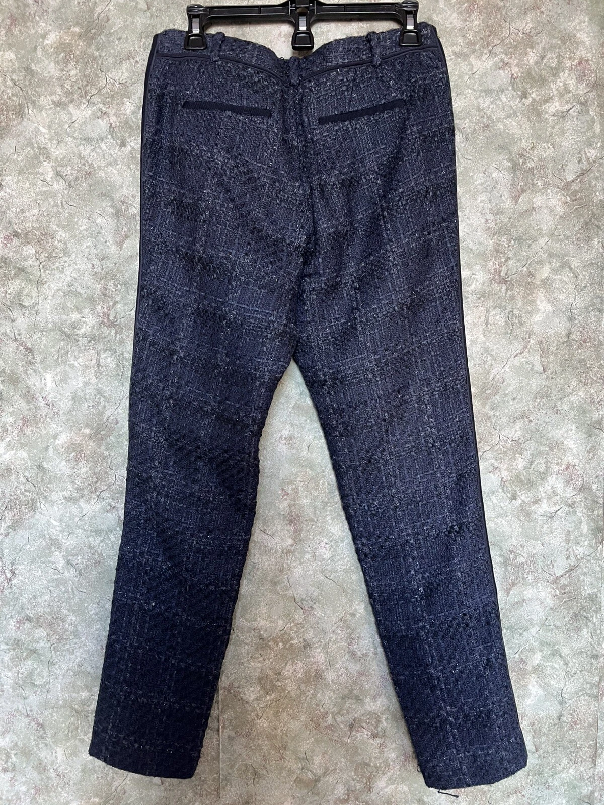Tory Burch Pantaloni in tweed drew smaltati blu navy taglia 4