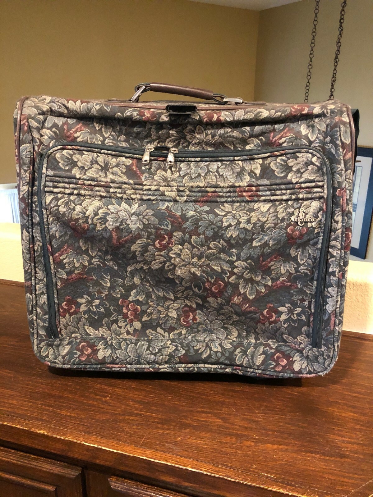 Vintage Atlantic Garment Suit Bag Suitcase Luggage Green Floral