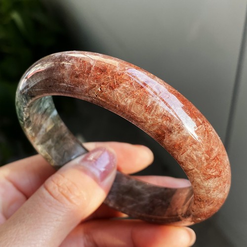 60.8mm Natural Red Copper Green Rutilated Quartz Crystal Bangle AAAA - Picture 11 of 11