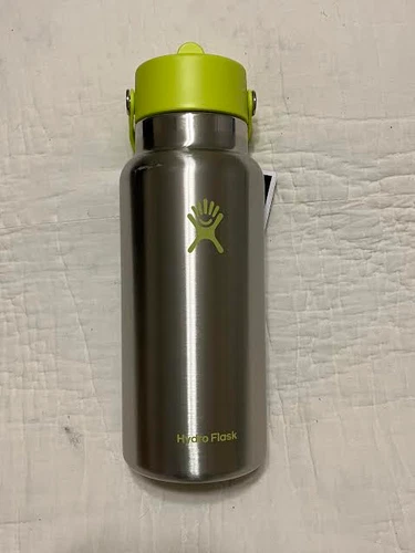Hydro Flask 32oz Water Bottle Wide Mouth w/Straw Lid Lime Green and Silver NWT