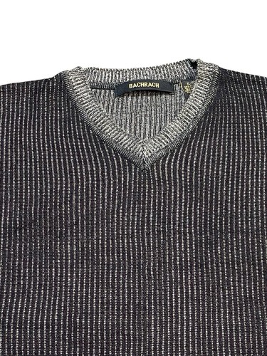 Bachrach Herren Strickshirt grau gestreift V-Ausschnitt Kurzarm Größe XL - Bild 2 von 4