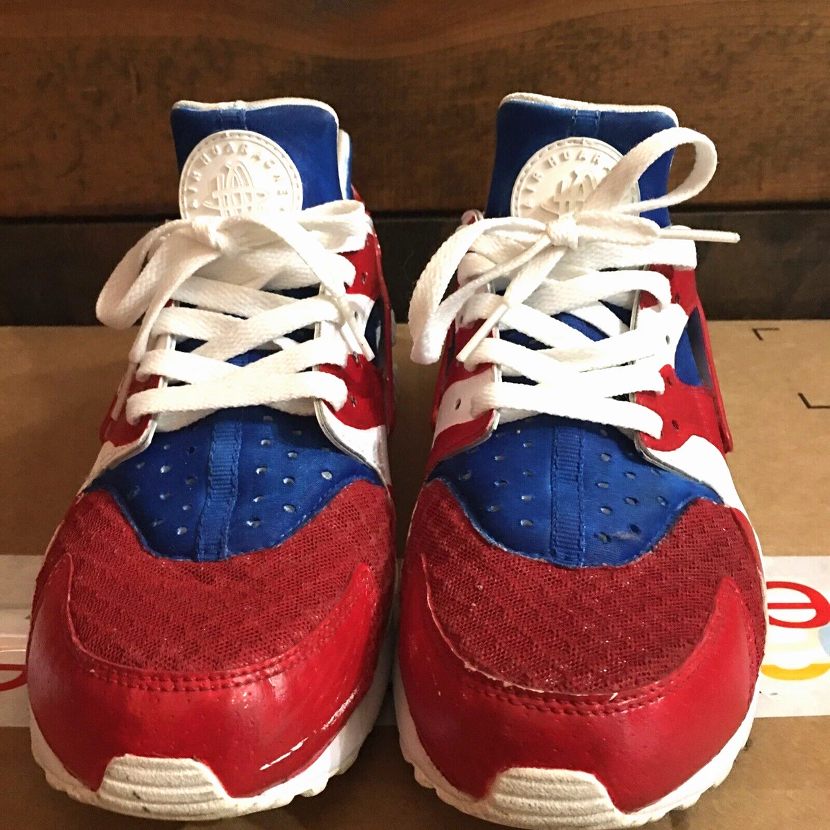 Custom Painted Nike Air Huarache USA Red White Blue Sneaker Shoe Size 8