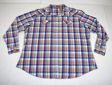 Vintage Plaid Western Shirt Wrangler Size 3XL 90s Blue Orange Thin Fabric Snaps