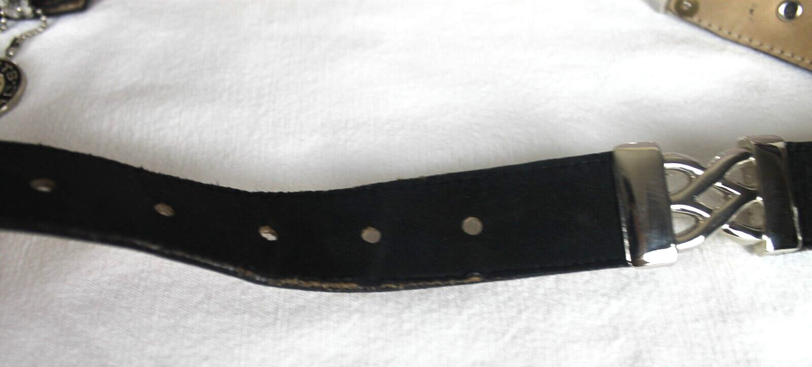 Streets Ahead Black Leather Belt Silver Aztec Logo Metal Tag Size Small 1653