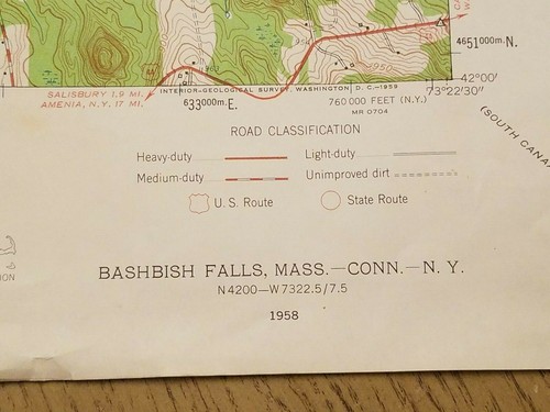 USDOI 1959 USGS Bashbish Falls Quadrangle Massachusetts NH Topographic Map N4200 - Picture 7 of 8