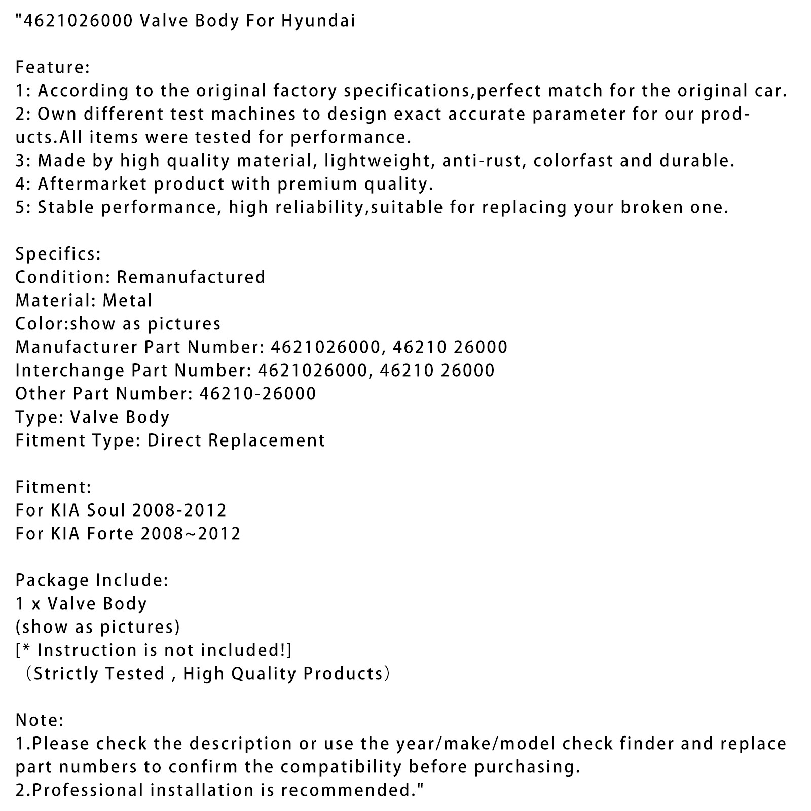 4621026000 Valve Body For Hyundai--