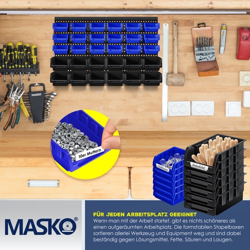 Masko® Stapelboxen Wandregal 32tlg Box Sichtlagerkästen Schüttenregal Steckregal - Bild 4 von 8