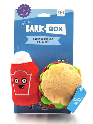 BarkBox Cookout Burger Ketchup Small Plush Squeaky Crinkly Dog