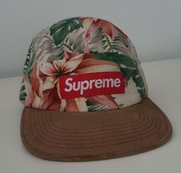 希少Supreme 12SS Floral Suede Camp Cap SS12 Supreme Floral Suede Camp Cap hat vintage white flowers