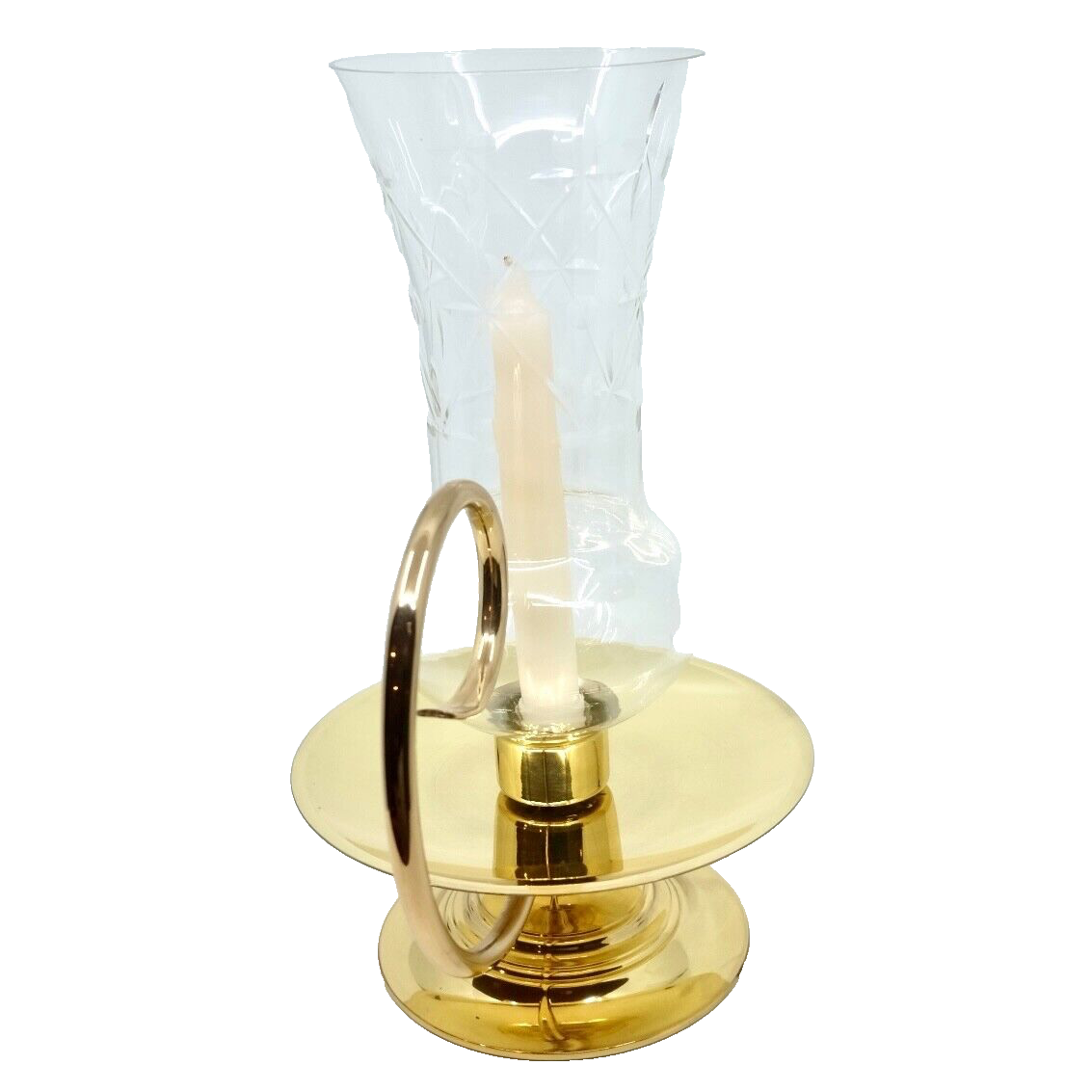 Vintage BALDWIN 14" Brass LARGE GLASS HURRICANE LAMP Candle Holder w