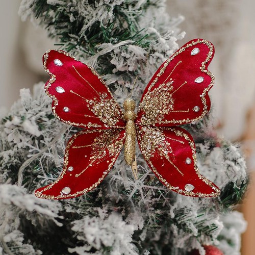 Christmas Tree Butterfly Ornaments Christmas Simulation Butterfly Fabric vividly - Picture 3 of 5