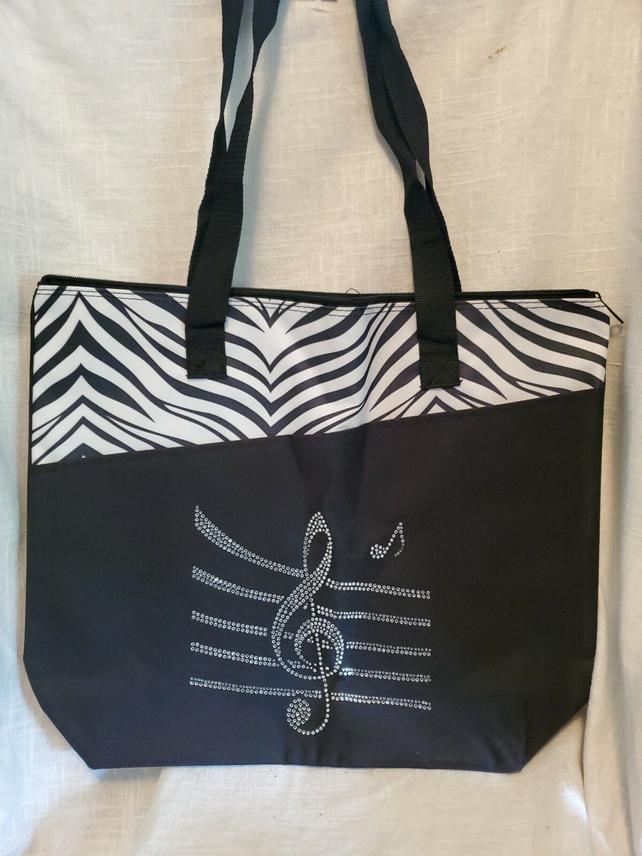 ZIPPERED MUSIC NOTE TOTE BAG -REUSABLE SHOPPING BAG-TREBLE CLEF