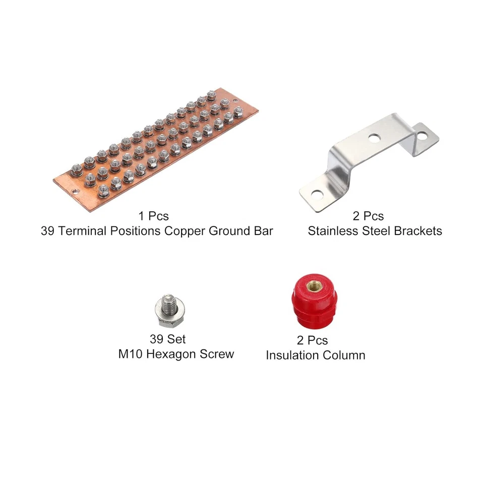 Copper Ground Bar 39 Terminal Position Power Electrical Busbar Insulator 16" - Image 2 of 4