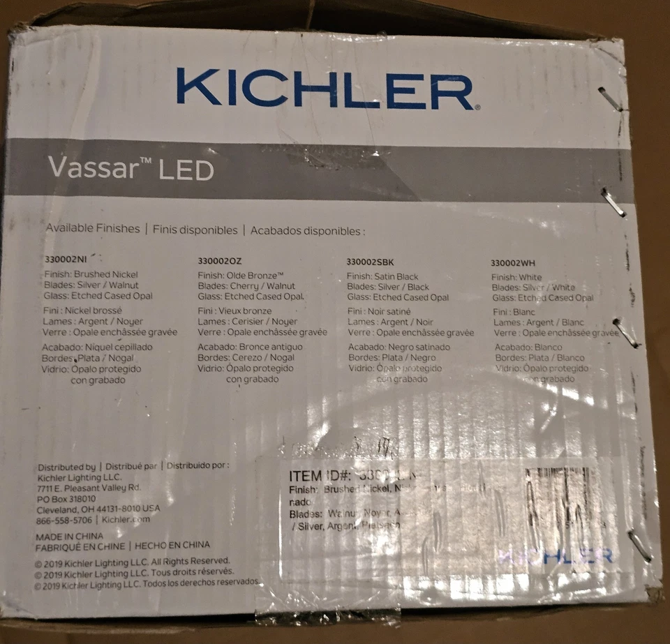 Kichler Vassar LED 52 Inch Blade Fan Brushed Nickel Finish 330002NI NEW IN BOX - Image 2 of 3