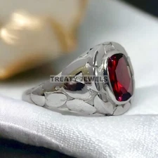 Garnet Cushion Cut Gemstone With 925 Sterling Silver Ring For Men's #652