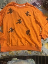 Women  s Orange Witch Sweatshirt Sequins Large Cotton Polyester New Halloween