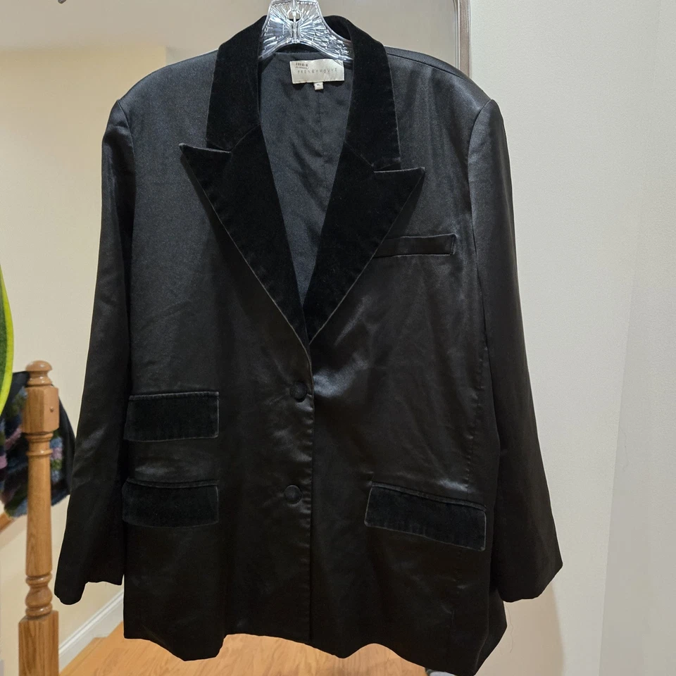 Frenchmauve Womens Satin Tuxedo Blazer Black  XL Velvet Trim Flava - Image 4 of 4