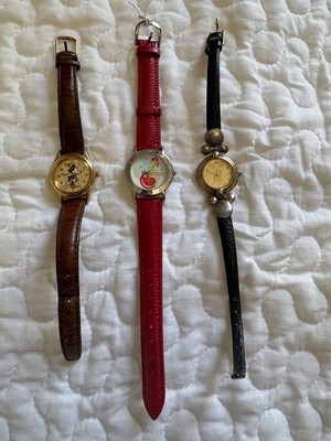 Lot of 3 Vintage Disney Time Works Mickey Mouse Gold Tone Watches