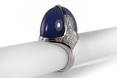 Lüth Bijoux Ring Chalcedon + 38 Diamanten 750 Weißgold Gold Gr 52 [BRORS 20175]